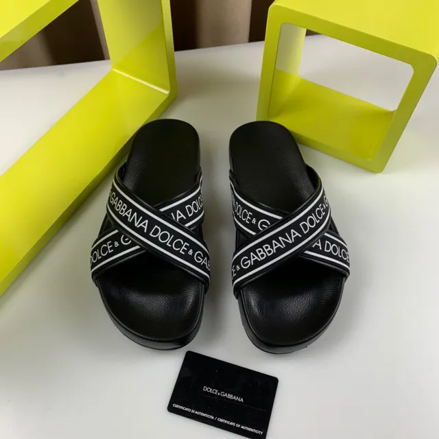 Dolce & Gabbana Logo-Band Slide أسود أبيض حزام شكل نعال 2