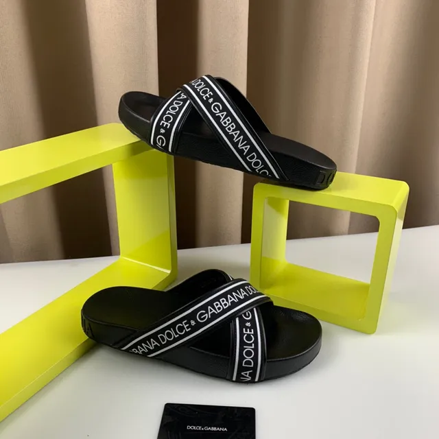 Dolce & Gabbana Logo-Band Slide أسود أبيض حزام شكل نعال 3