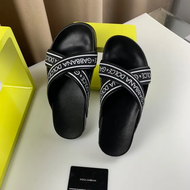 Dolce & Gabbana Logo-Band Slide أسود أبيض حزام شكل نعال 4