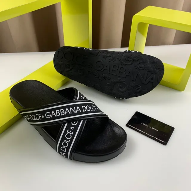 Dolce & Gabbana Logo-Band Slide أسود أبيض حزام شكل نعال 5