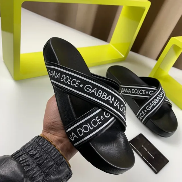 Dolce & Gabbana Logo-Band Slide أسود أبيض حزام شكل نعال 6
