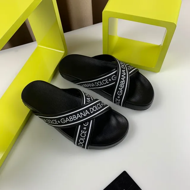 Dolce & Gabbana Logo-Band Slide أسود أبيض حزام شكل نعال 7