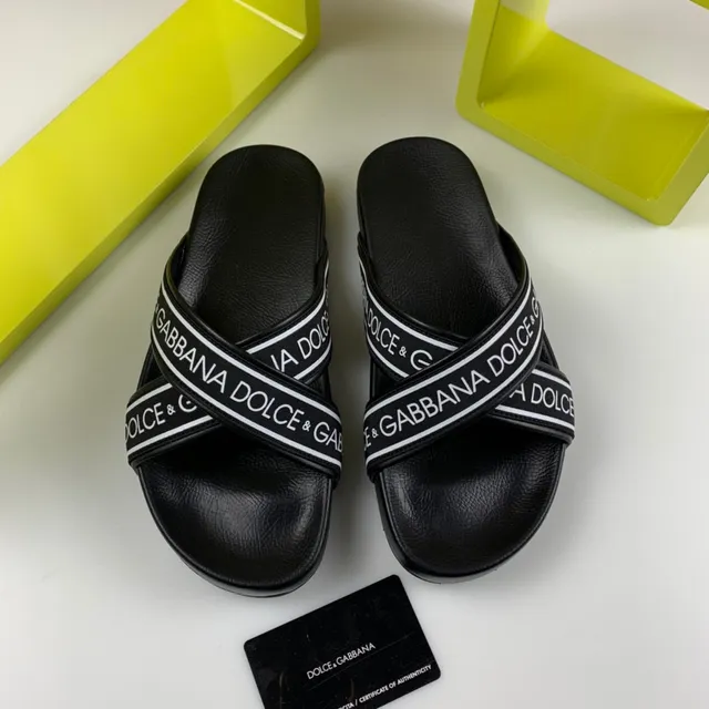 Dolce & Gabbana Logo-Band Slide أسود أبيض حزام شكل نعال 8