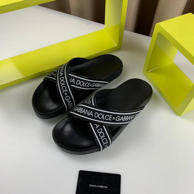 Dolce & Gabbana Logo-Band Slide أسود أبيض حزام شكل نعال 9