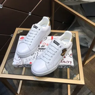 Dolce & Gabbana Portofino White Gold Leather Upper Heel Tab Lifestyle Sneakers