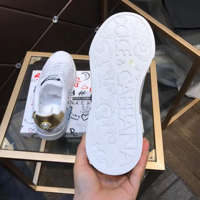 Dolce & Gabbana Portofino Sneakers Lifestyle Blanc Doré en Cuir Supérieur avec Étiquette de Talon 5