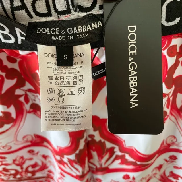 Dolce & Gabbana Red White Baroque-Print Strapless Bandeau Top Swimwear 3