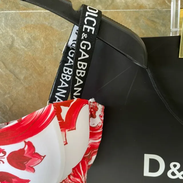 Dolce & Gabbana Red White Baroque-Print Strapless Bandeau Top Swimwear 6