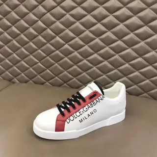 Dolce & Gabbana White and Red Logo Panel Lifestyle Sneakers