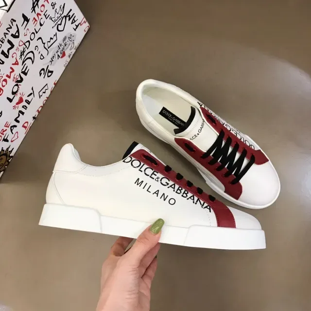 Dolce & Gabbana White and Red Logo Panel Lifestyle Sneakers 6