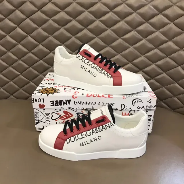 Dolce & Gabbana White and Red Logo Panel Lifestyle Sneakers 7