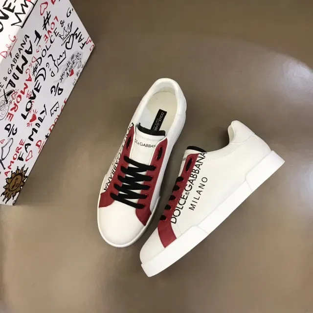 Dolce & Gabbana White and Red Logo Panel Lifestyle Sneakers 8