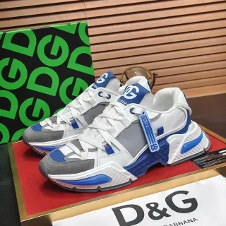 Dolce & Gabbana White Blue Multi-Panel Construction Sculpted Sole Chunky Sneakers