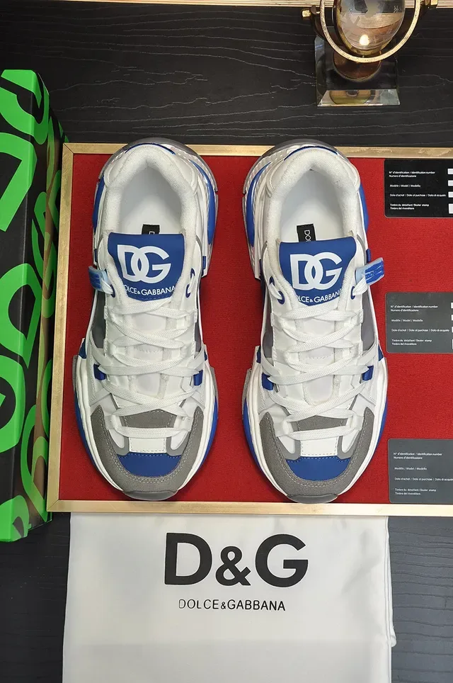 Dolce & Gabbana White Blue Multi-Panel Construction Sculpted Sole Chunky Sneakers 9