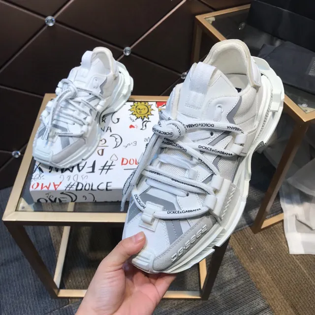 Dolce & Gabbana White Gray Sole Multi-Strap Overlay Chunky Sneakers 3