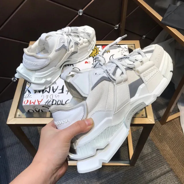 Dolce & Gabbana White Gray Sole Multi-Strap Overlay Chunky Sneakers 5