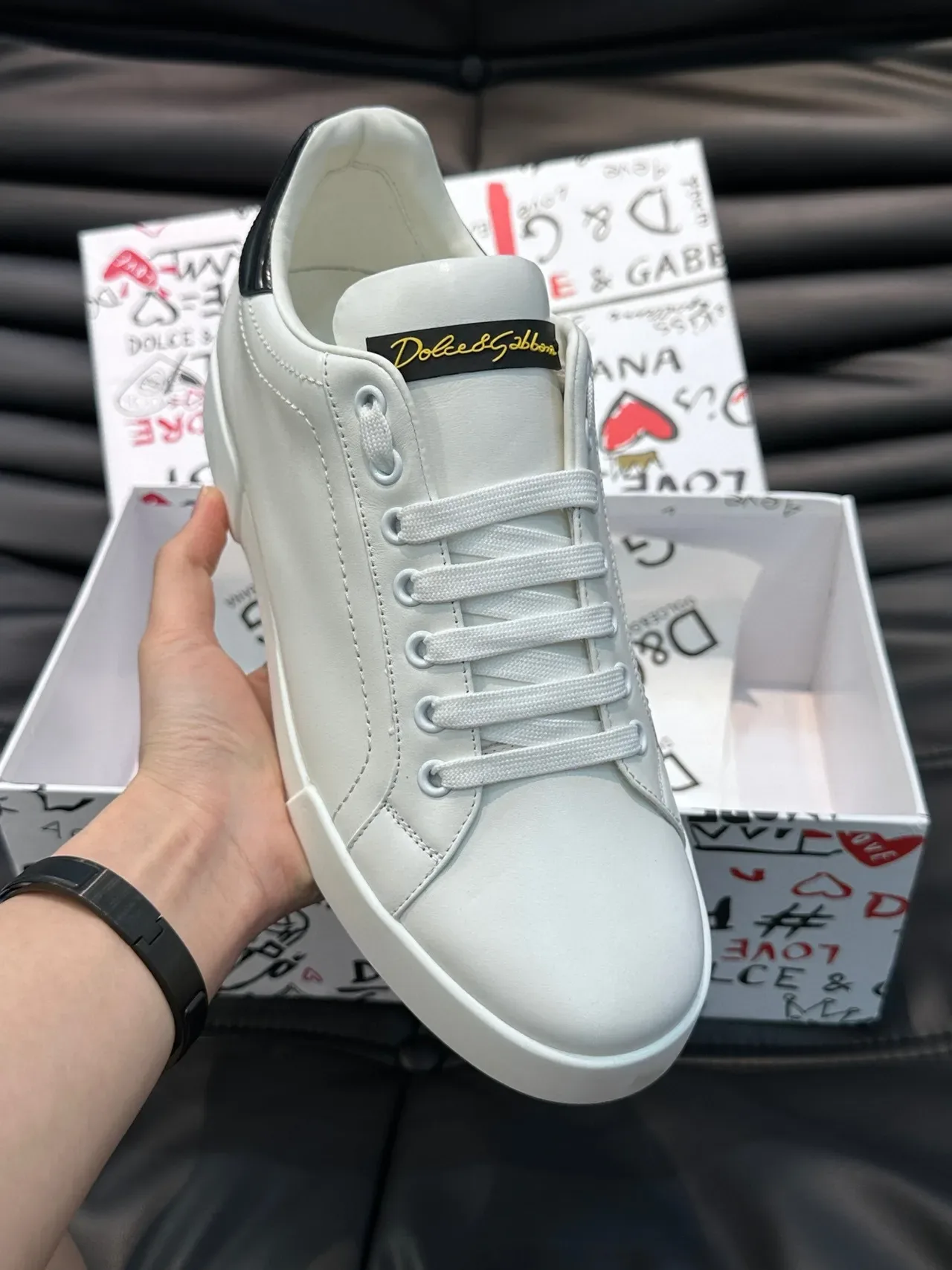 Dolce & Gabbana White Leather Low-Top Lifestyle Sneakers 6