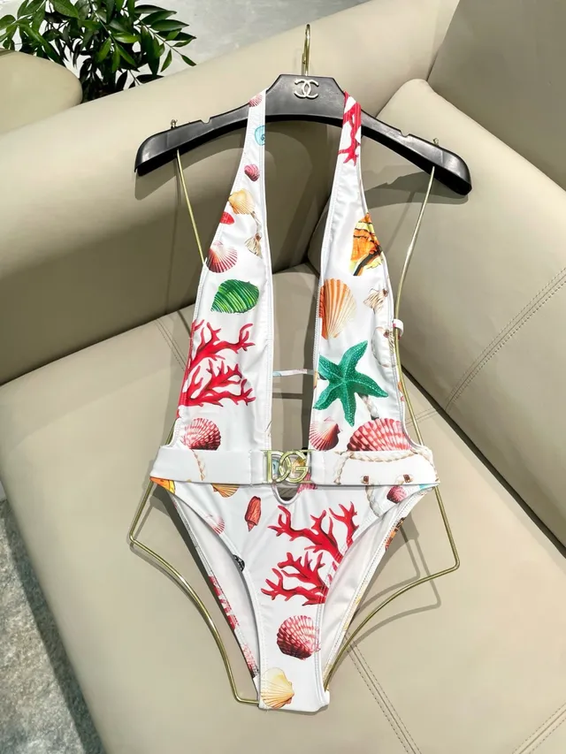 Dolce & Gabbana White Multicolor Halter Neck Deep V-Cut Swimwear 2