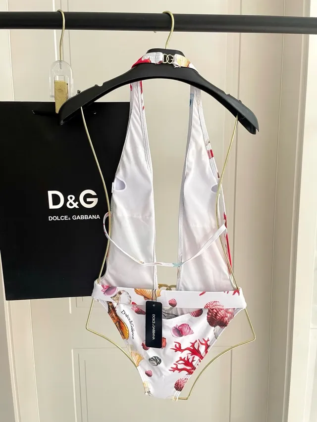 Dolce & Gabbana White Multicolor Halter Neck Deep V-Cut Swimwear 3