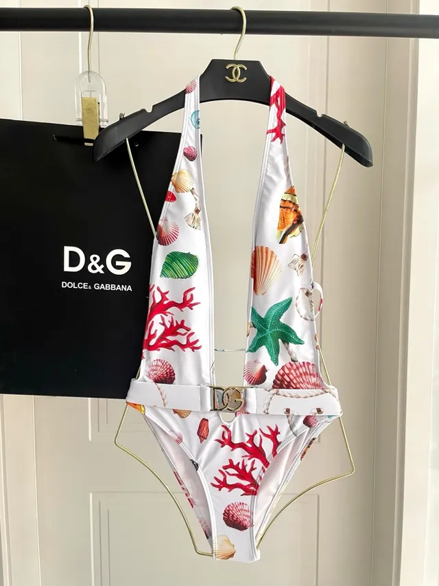 Dolce & Gabbana White Multicolor Halter Neck Deep V-Cut Swimwear 8
