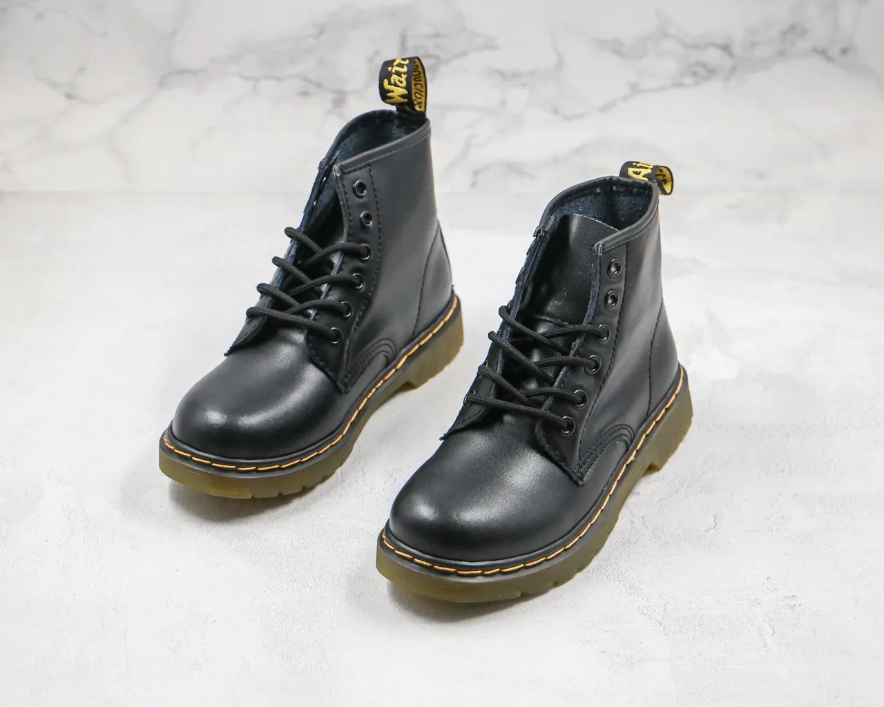 Dr. Martens 1460 Black Smooth Leather Yellow Stitch Martin Boots 7
