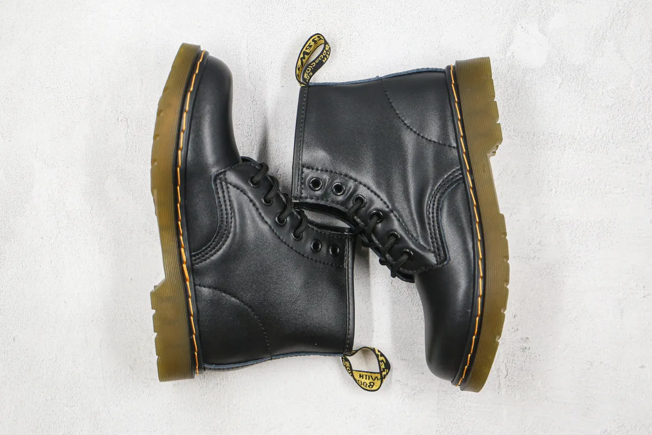 Dr. Martens 1460 Black Smooth Leather Yellow Stitch Martin Boots 8