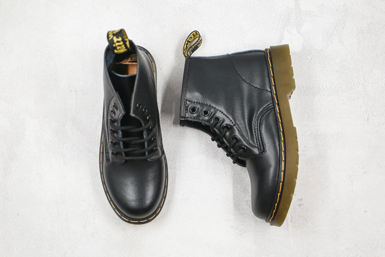 Dr. Martens 1460 Black Smooth Leather Yellow Stitch Martin Boots 9