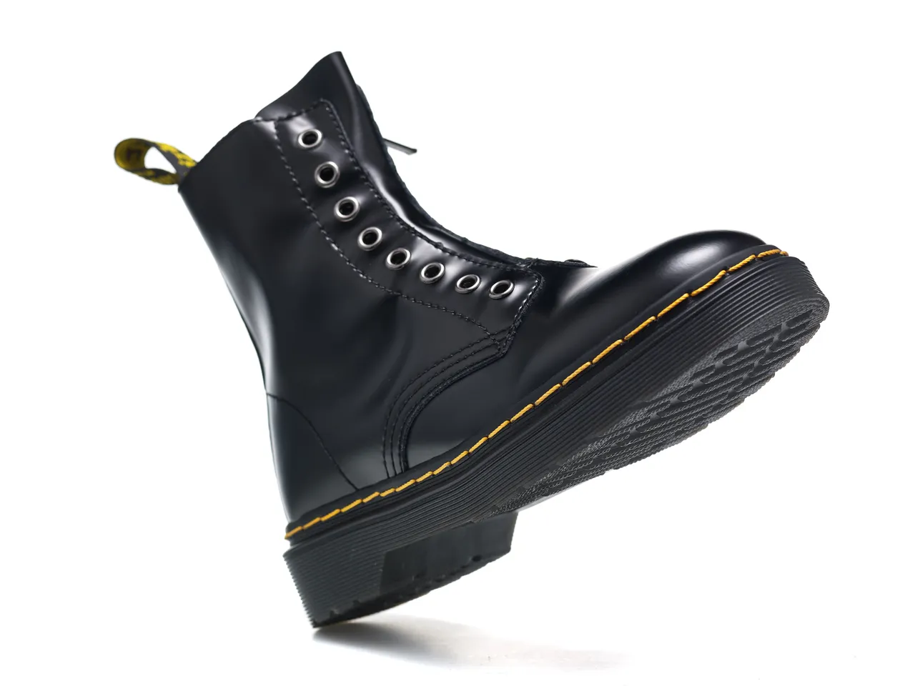 Dr. Martens 1460 Smooth Black Leather Yellow-Stitched Martin Boots 4