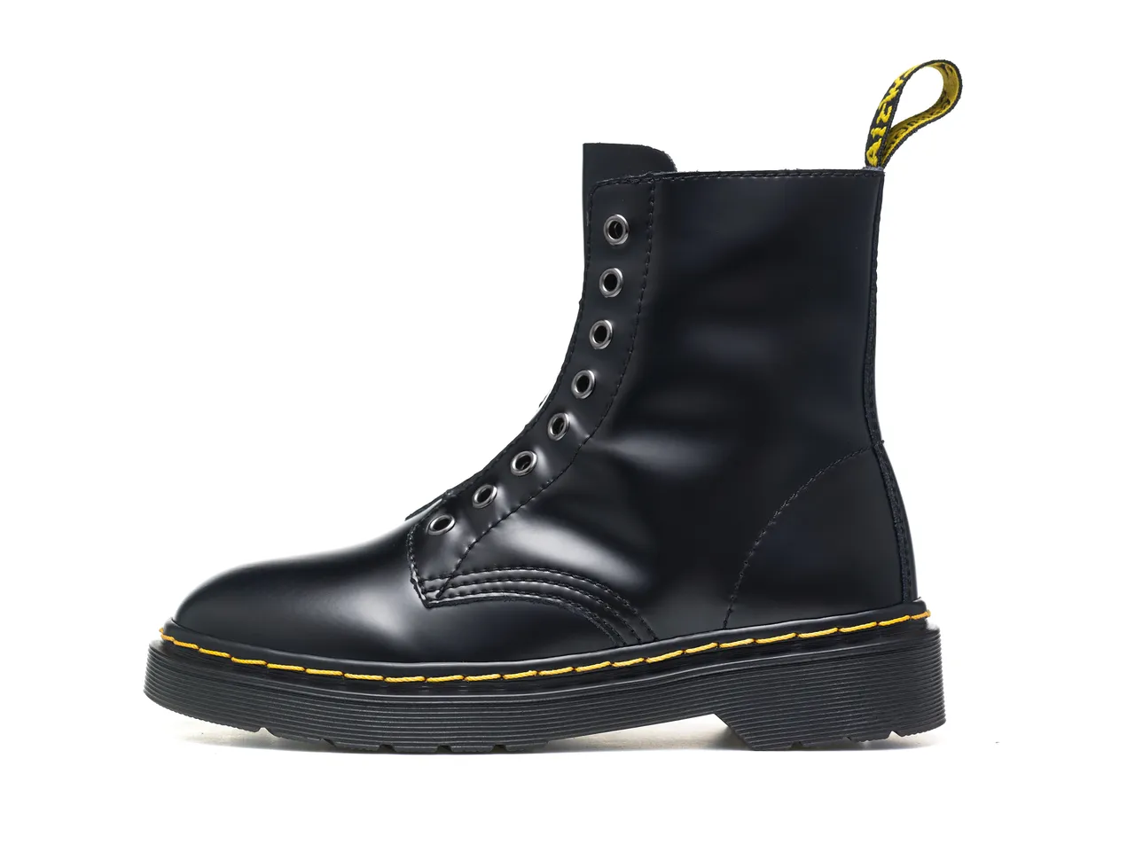 Dr. Martens 1460 Smooth Black Leather Yellow-Stitched Martin Boots 7