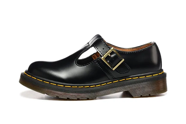 Dr. Martens Noir Brun Cuir patent brillant Bride T-Bar Chaussures Mary Jane 2