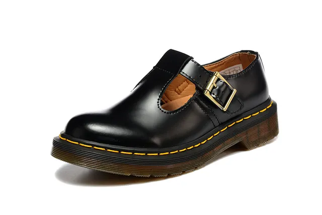Dr. Martens Noir Brun Cuir patent brillant Bride T-Bar Chaussures Mary Jane 3