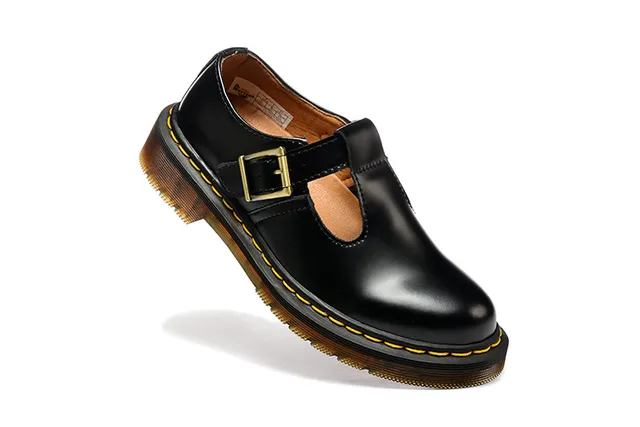 Dr. Martens Noir Brun Cuir patent brillant Bride T-Bar Chaussures Mary Jane 5