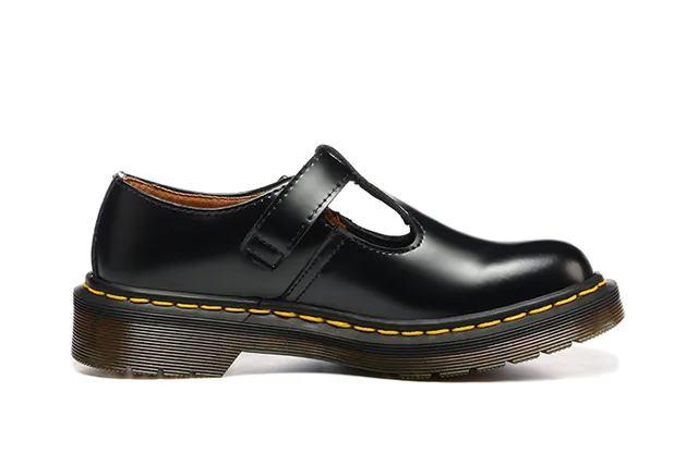 Dr. Martens Noir Brun Cuir patent brillant Bride T-Bar Chaussures Mary Jane 6