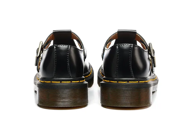 Dr. Martens Noir Brun Cuir patent brillant Bride T-Bar Chaussures Mary Jane 8