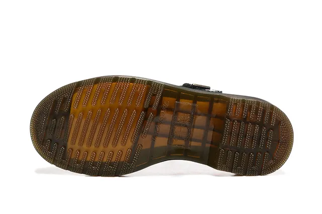 Dr. Martens Noir Brun Cuir patent brillant Bride T-Bar Chaussures Mary Jane 9