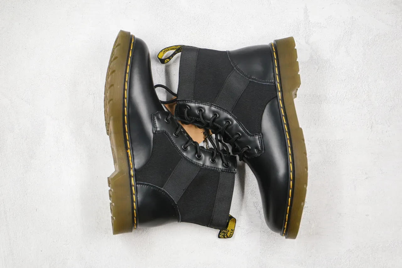 Dr. Martens Black Mixed-Material Lace-Up Ankle Boot 7