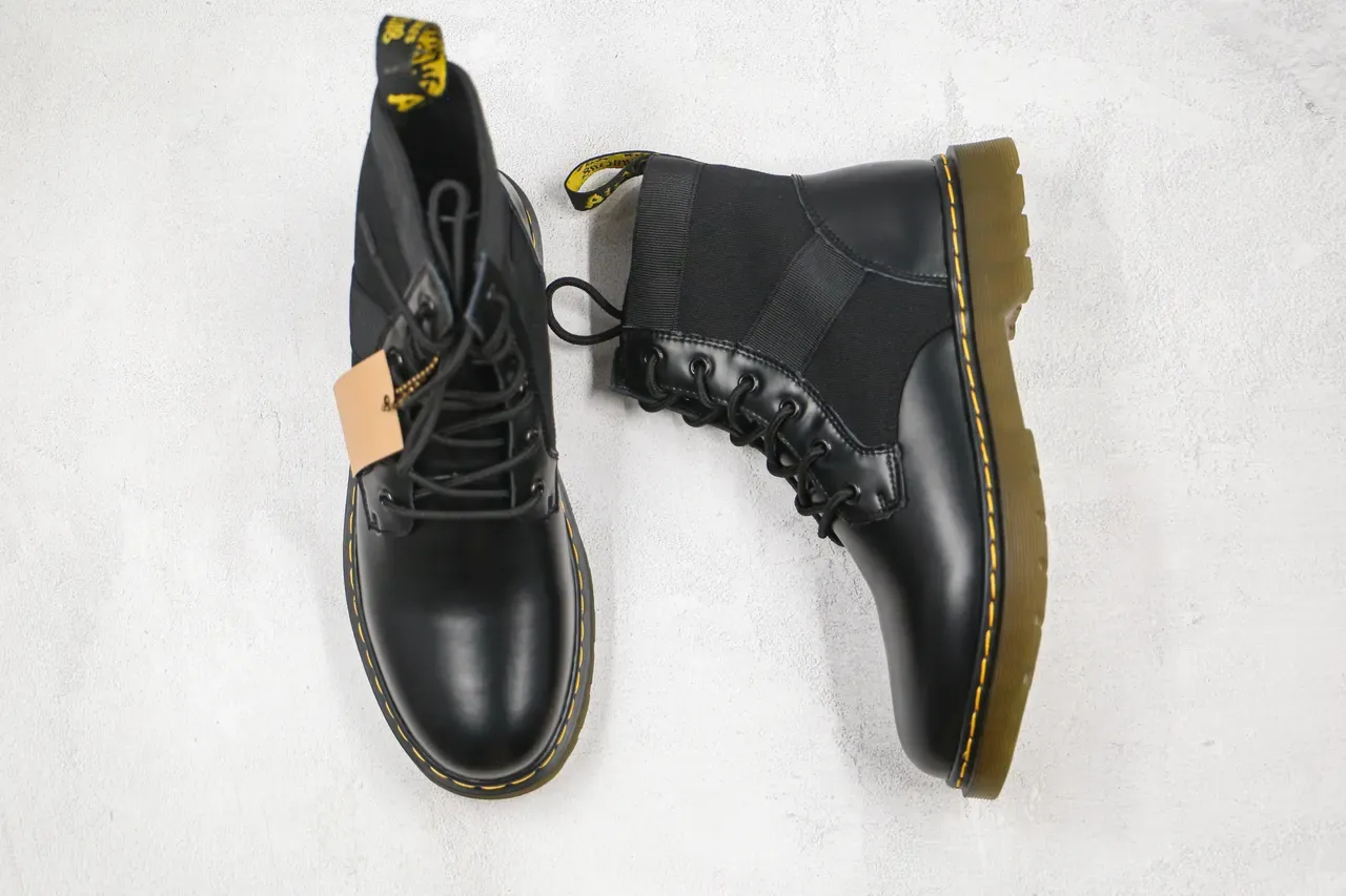 Dr. Martens Black Mixed-Material Lace-Up Ankle Boot 8