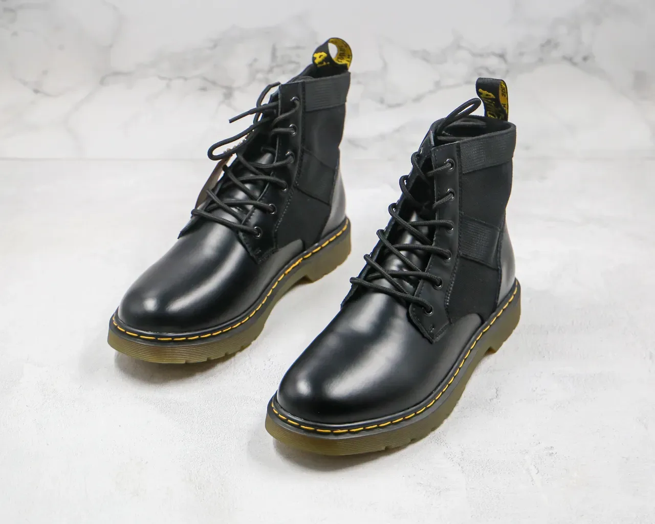 Dr. Martens Black Mixed-Material Lace-Up Ankle Boot 9