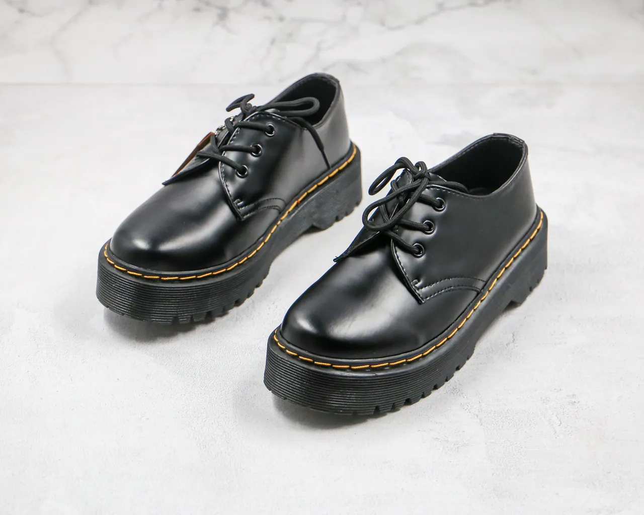Dr. Martens Jadon Platform Black Leather Oxford Shoes 8