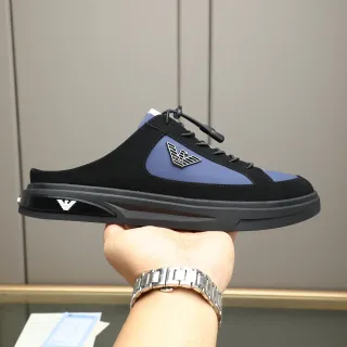 Emporio Armani Black and Blue Eagle Logo Open-Back Lifestyle Sneaker