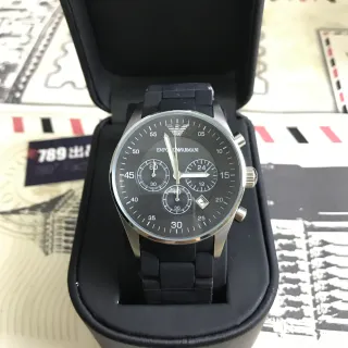 Emporio Armani Chronograph Black Dial Rubber Strap Quartz Watch