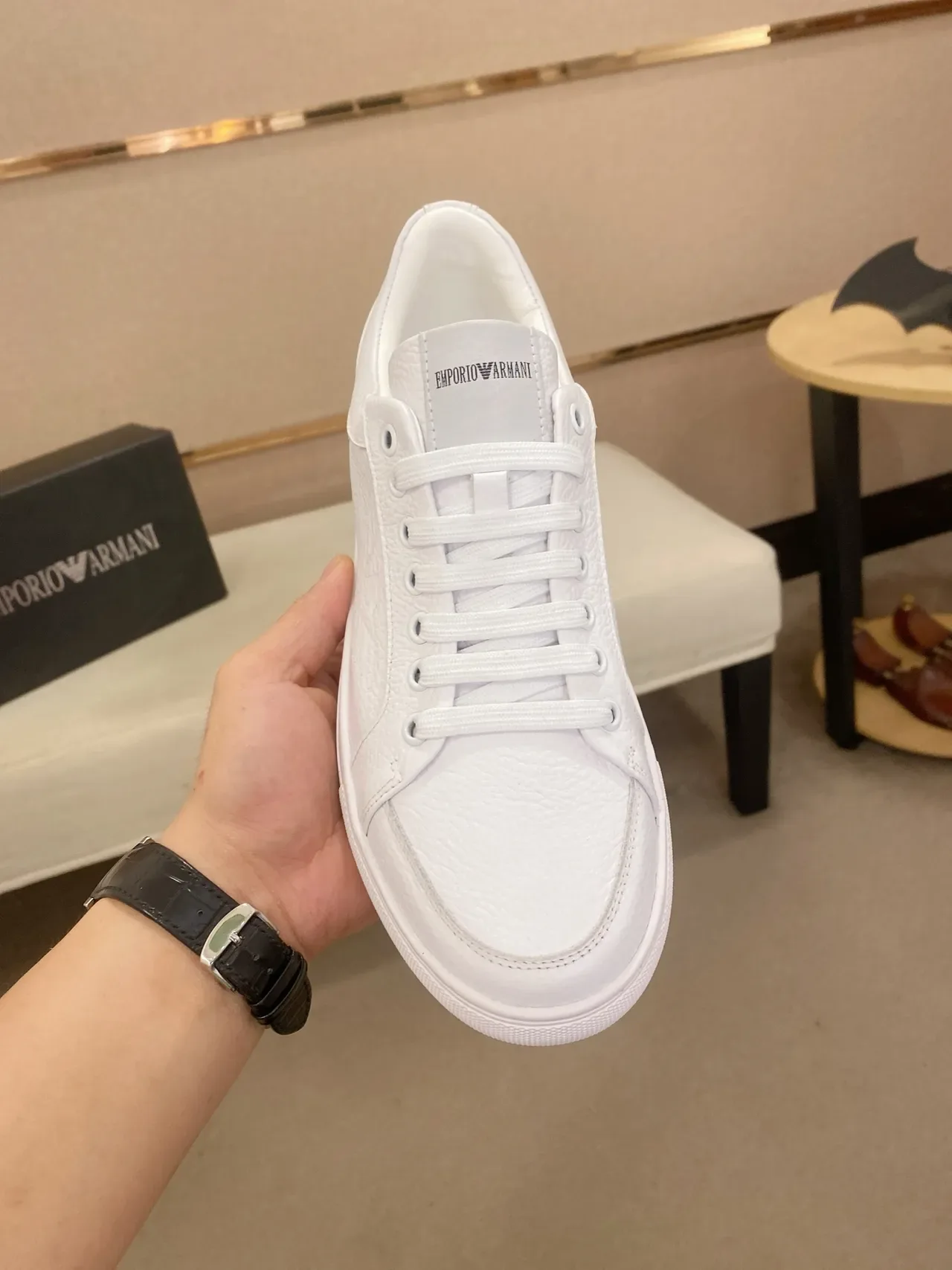 Emporio Armani Lifestyle Sneaker White Low-Top Textured Leather Lifestyle Sneakers 5