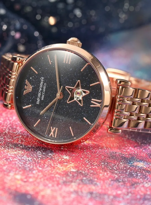Emporio Armani Mécanique Cadran Bleu Étoilé Montre à Quartz Or Rose 2