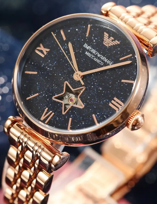 Emporio Armani Mécanique Cadran Bleu Étoilé Montre à Quartz Or Rose 3