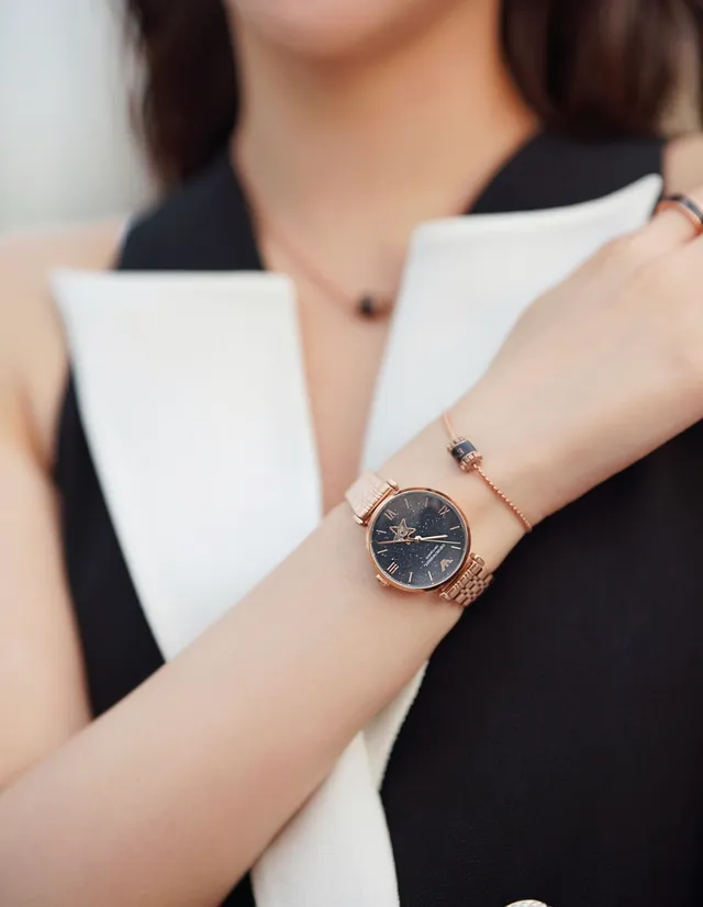 Emporio Armani Mécanique Cadran Bleu Étoilé Montre à Quartz Or Rose 9