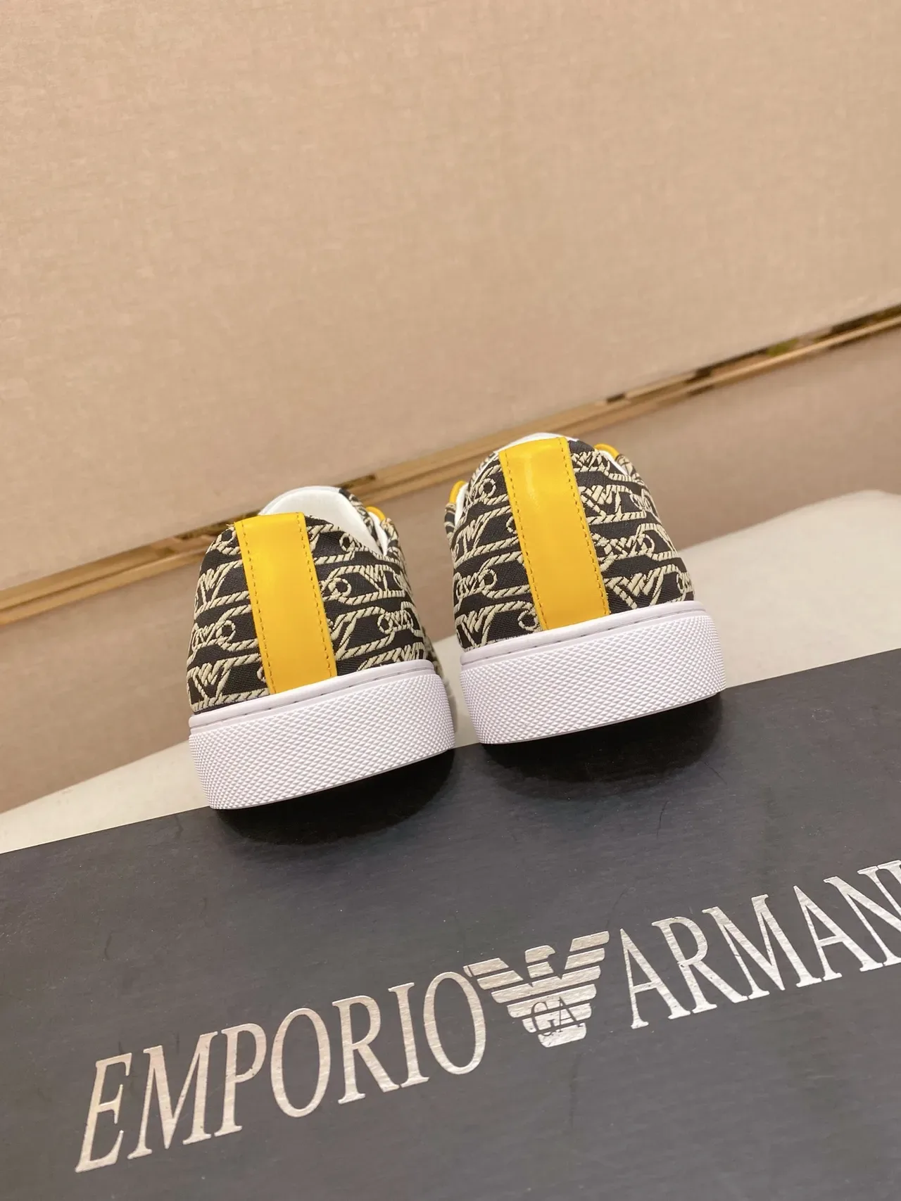Emporio Armani Monogram Print and Yellow Panel Lifestyle Sneakers 3