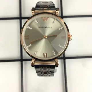 Emporio Armani Silver Gold Round Case Sunray Dial Quartz Watch