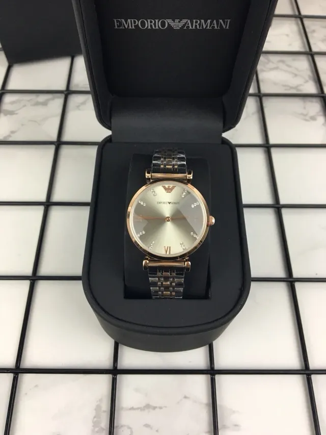 Emporio Armani Argent Or Boîtier Rond Cadran Sunray Montre Quartz 3
