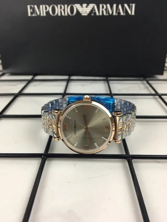 Emporio Armani Argent Or Boîtier Rond Cadran Sunray Montre Quartz 5