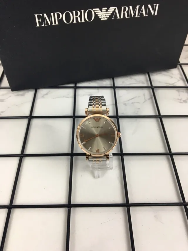 Emporio Armani Argent Or Boîtier Rond Cadran Sunray Montre Quartz 6